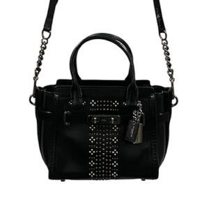 Coach Swagger Bandana Rivet Black Leather Convertible Crossbody Shoulder Purse